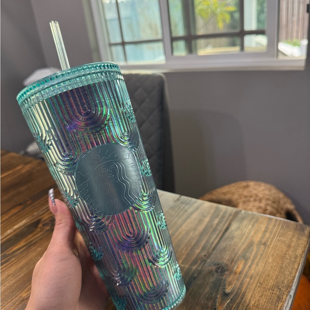 Starbucks Holographic Blue Tumbler with Straw